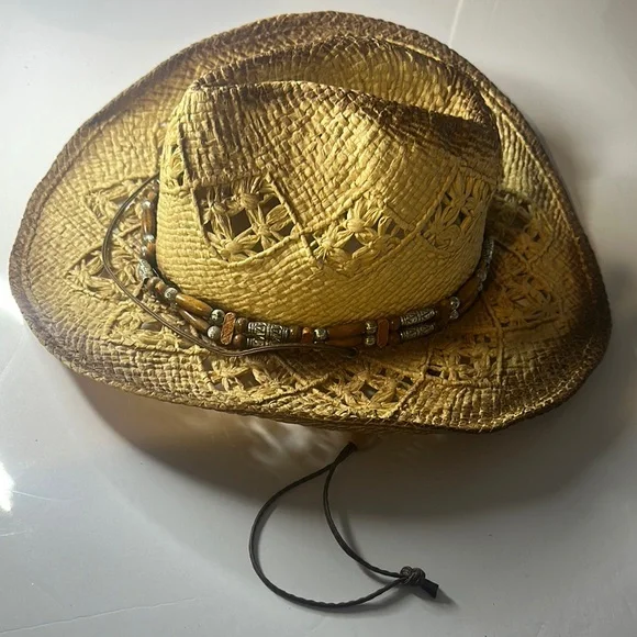 Brown Woven Straw Hat with Beaded Band❤️ - Picture 14 of 17